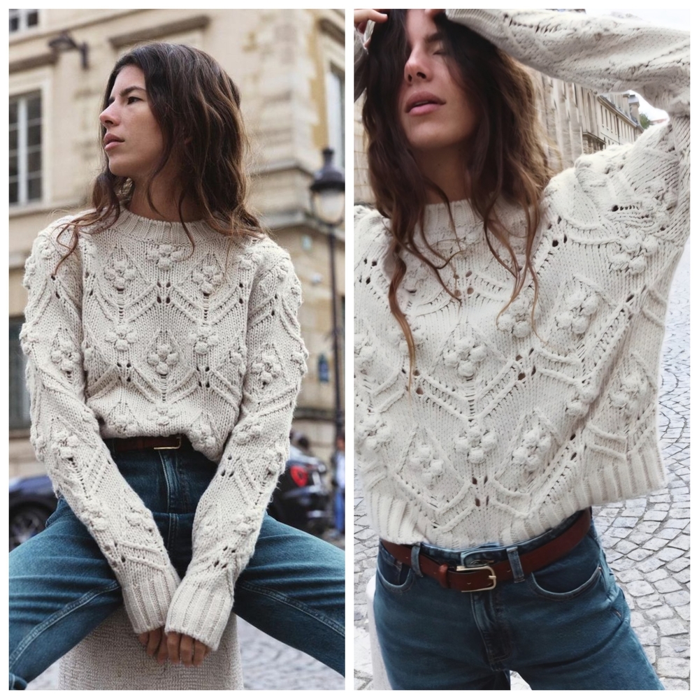 Zara Ivory Textured Knit Sweater